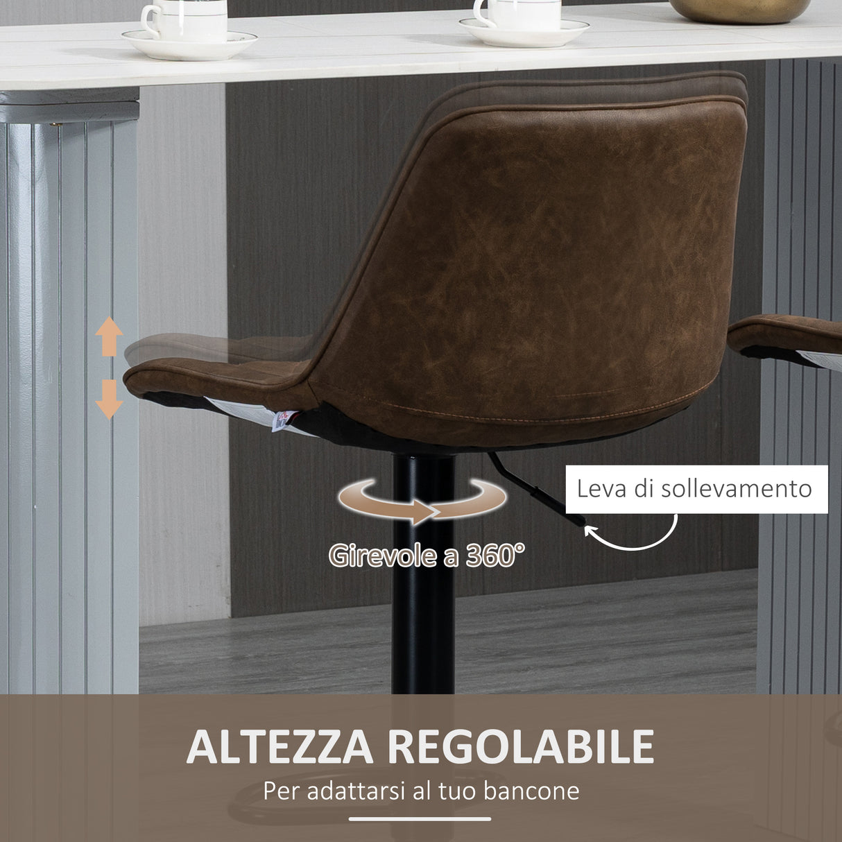 easycomfort easycomfort set 2 sgabelli alti da bar con altezza regolabile e girevoli seduta imbottita con poggiapiedi in pelle marrone scuro