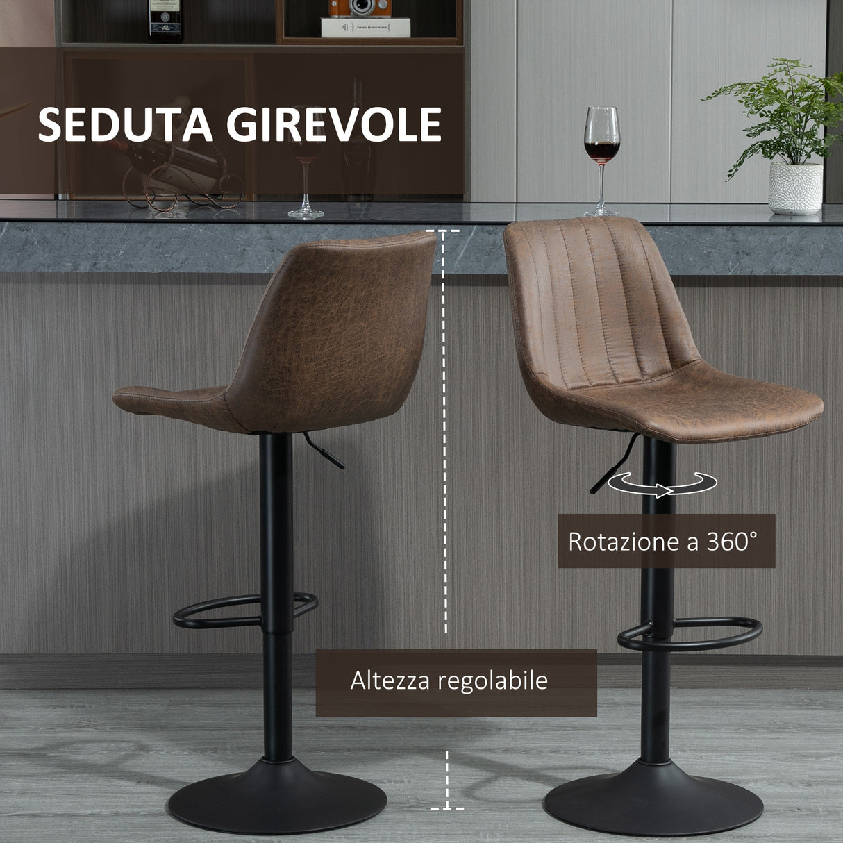 easycomfort easycomfort set 2 sgabelli da bar con schienale poggiapiedi e altezza regolabile stile industriale marrone ean 8054144137940