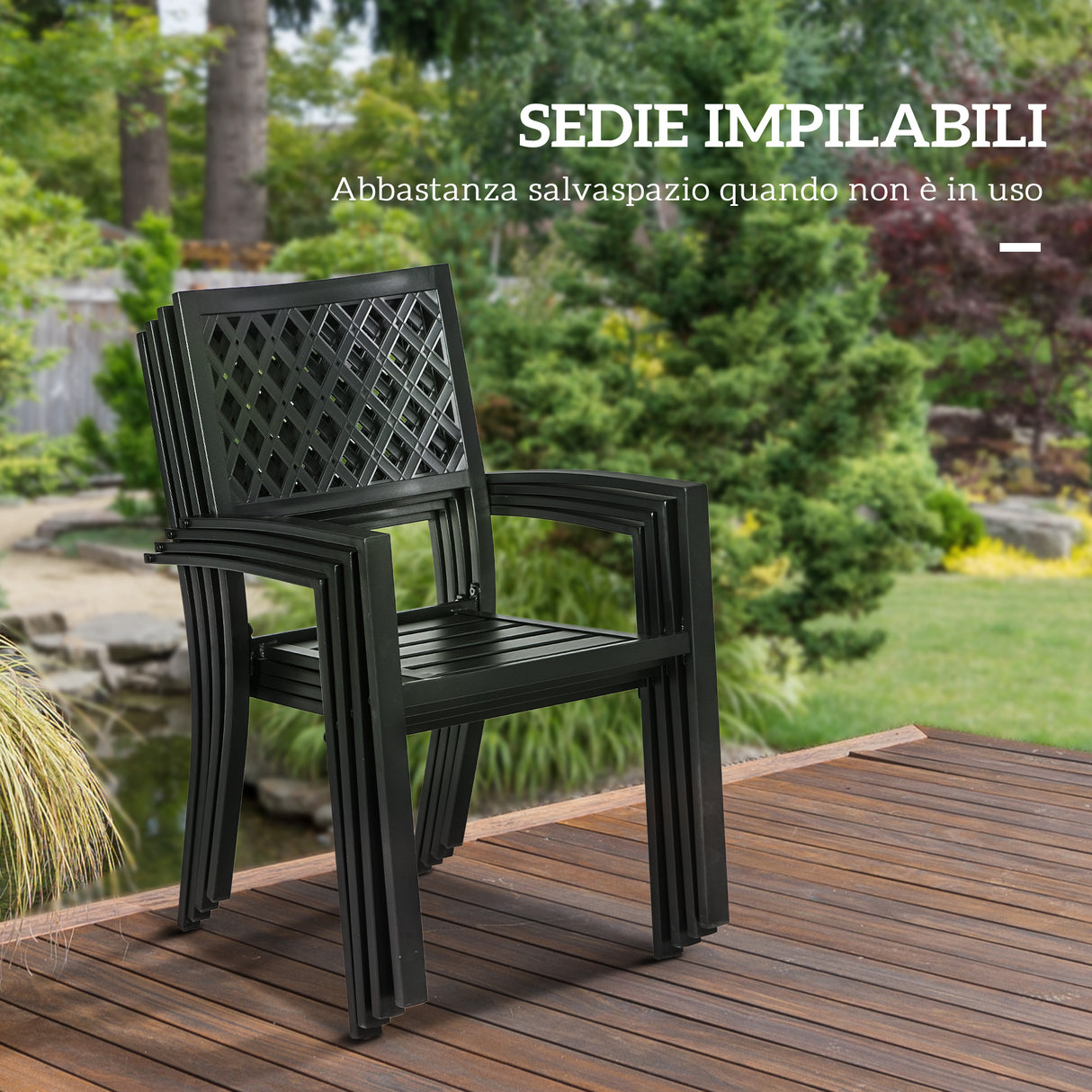 easycomfort easycomfort set da giardino con 4 sedie impilabili e tavolo quadrato effetto marmo grigio