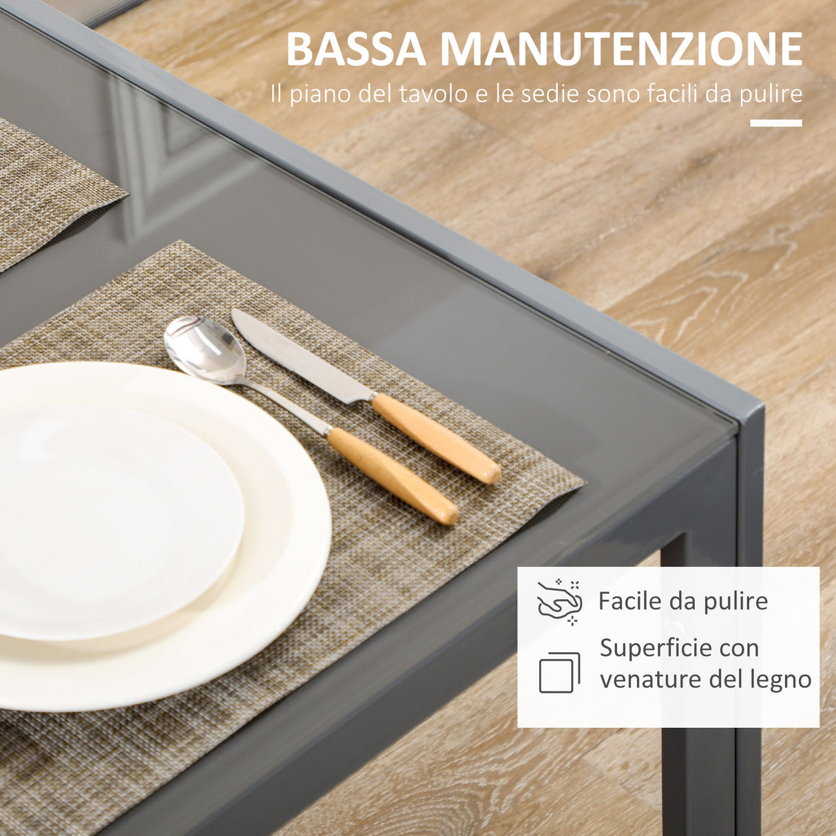 easycomfort easycomfort set da pranzo 5 pezzi con 1 tavolo da pranzo e 4 sedie moderne in similpelle metallo e vetro temperato grigio