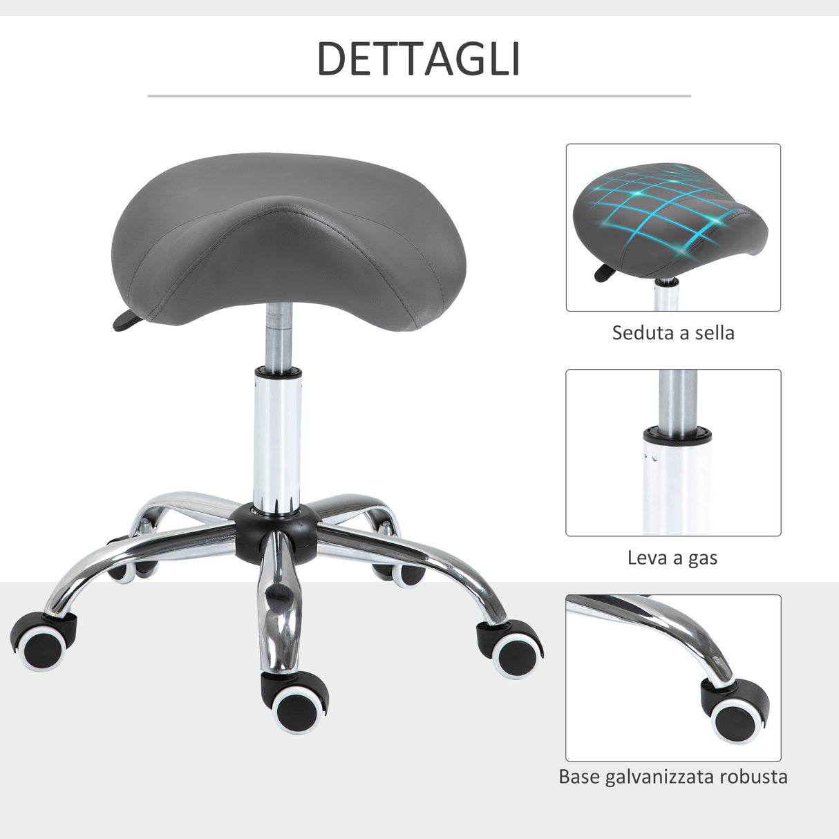 easycomfort easycomfort sgabello da lavoro a sella con ruote e altezza regolabile per negozi parrucchiere e tattoo 52x53x49 61cm grigio ean 8054111842389