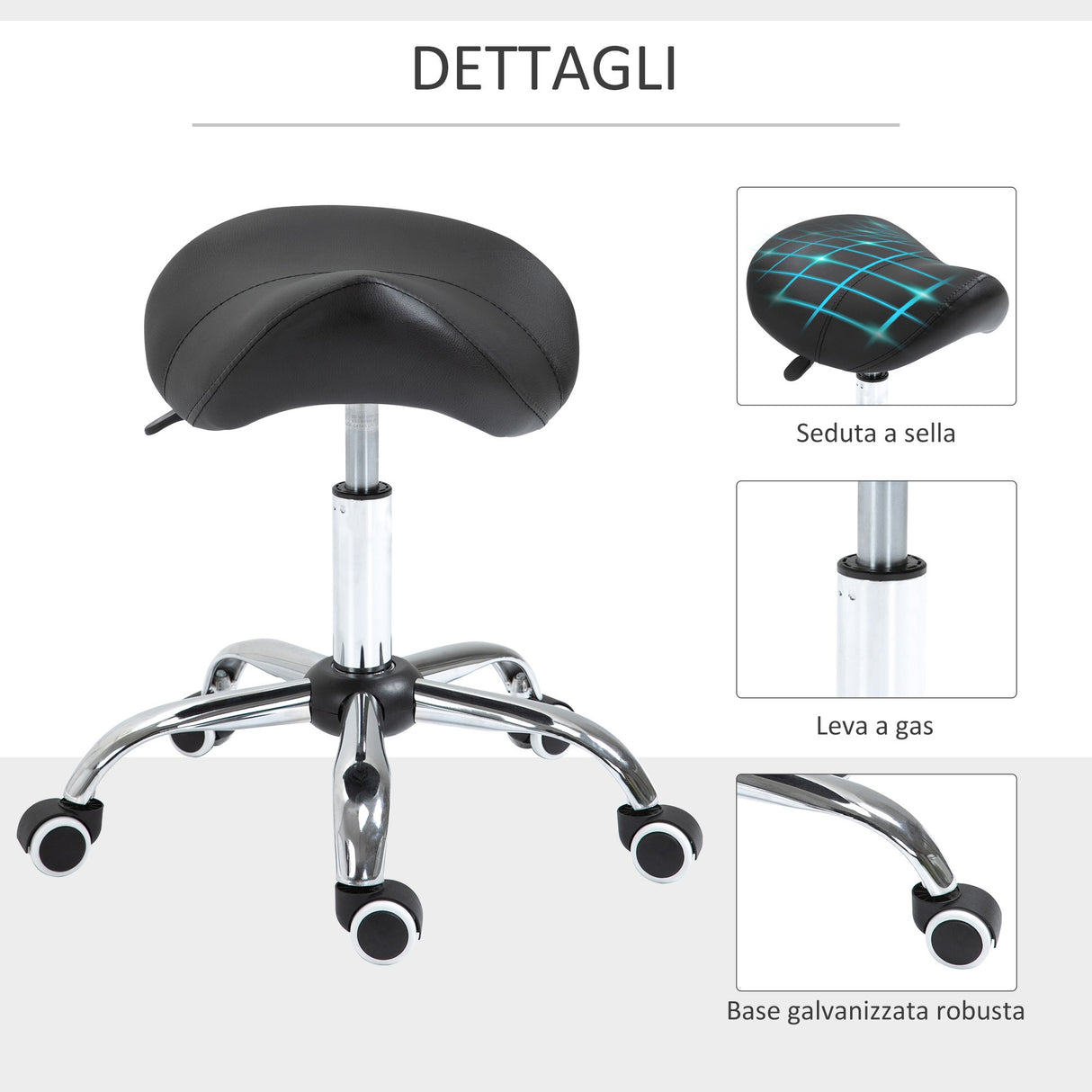 easycomfort easycomfort sgabello da lavoro a sella con ruote e altezza regolabile per negozi parrucchiere e tattoo 52x53x49 61cm nero ean 8054144131412