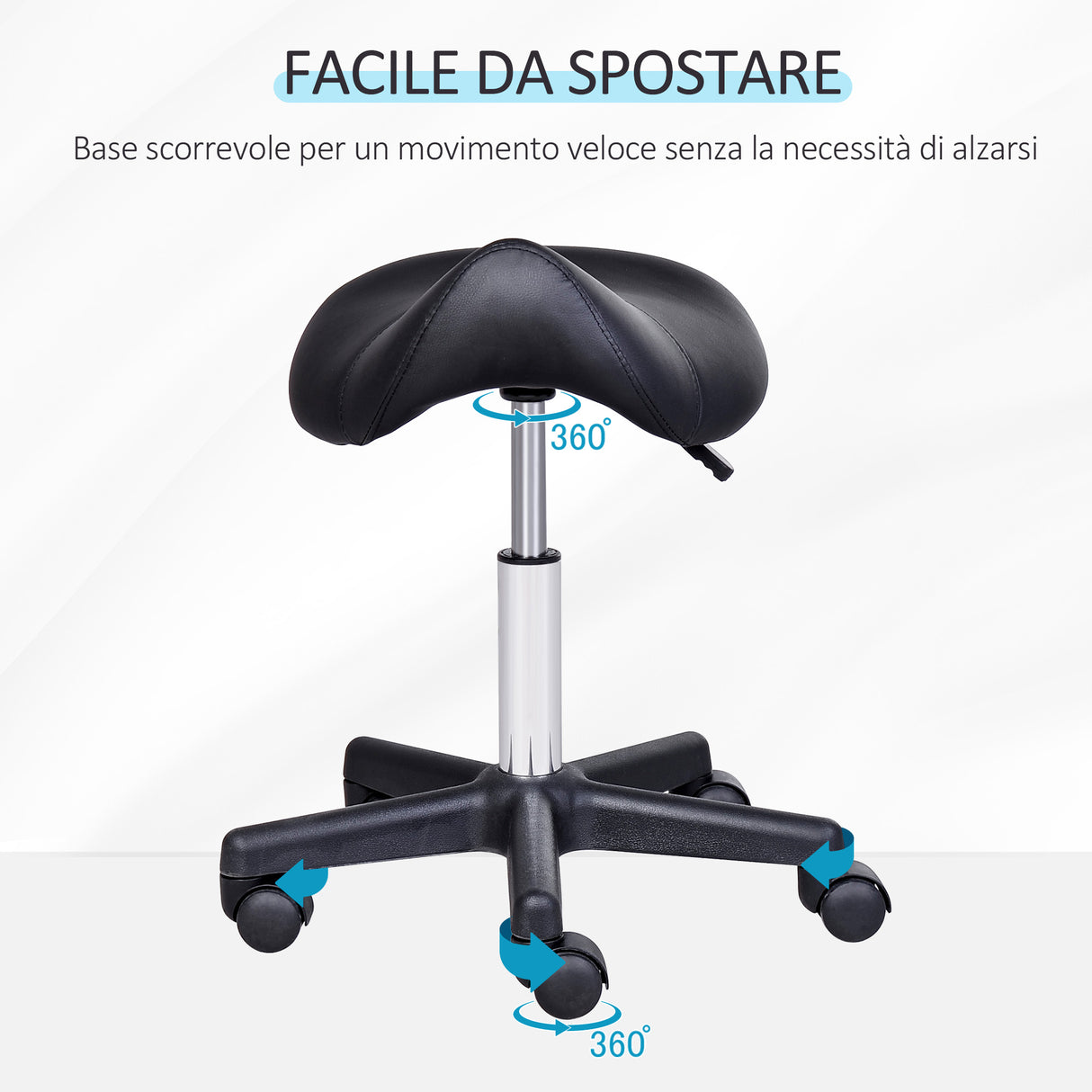 easycomfort easycomfort sgabello girevole a sella con ruote e altezza regolabile imbottito e rivestito in finta pelle nero