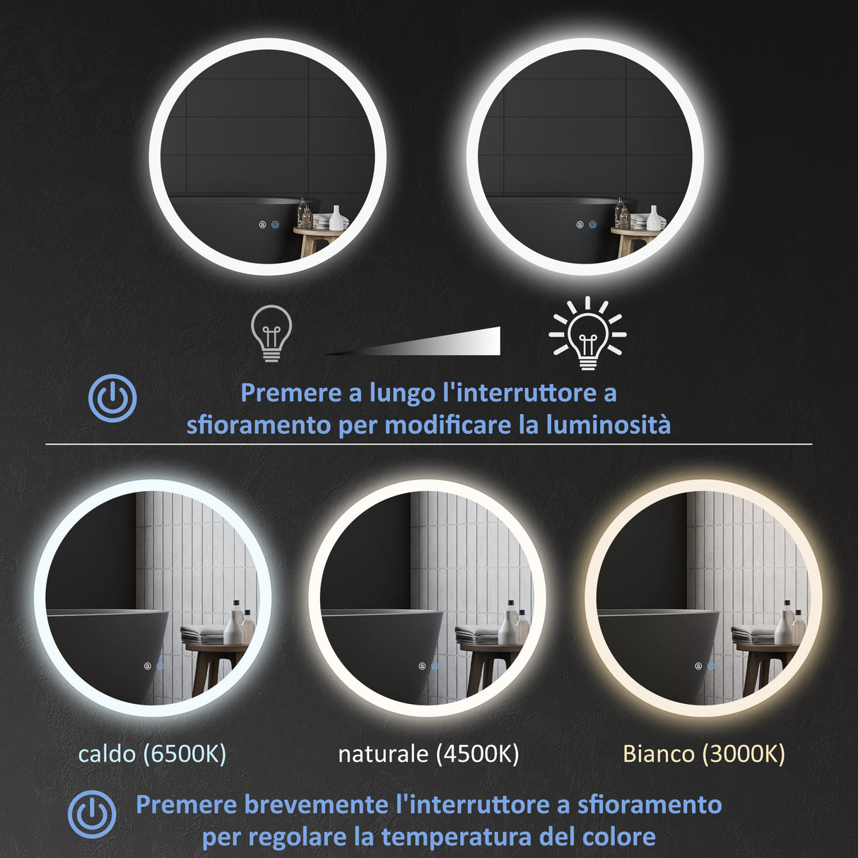 easycomfort easycomfort specchio bagno led antiappannamento con 3 colori e luminosita regolabile in metallo e vetro 70x3 cm
