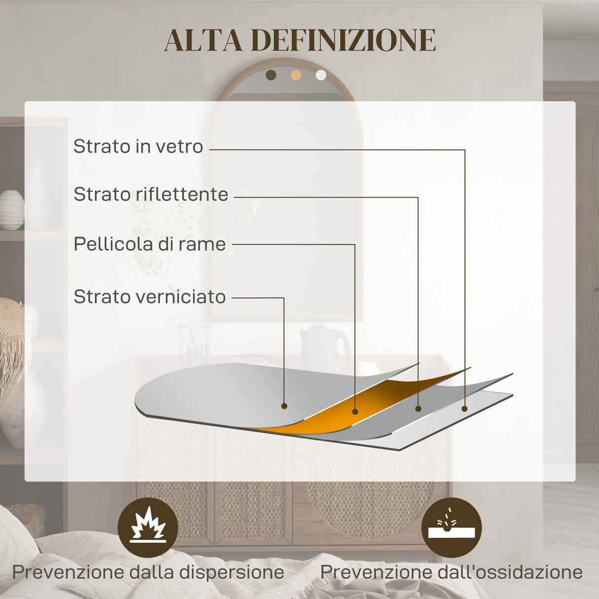 easycomfort easycomfort specchio da parete ad arco 110x65cm con cornice in legno per camera e ingresso marrone scuro