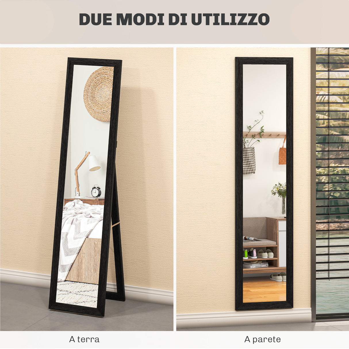 easycomfort easycomfort specchio da parete e da appoggio con cornice in mdf per ingresso soggiorno e camera nero