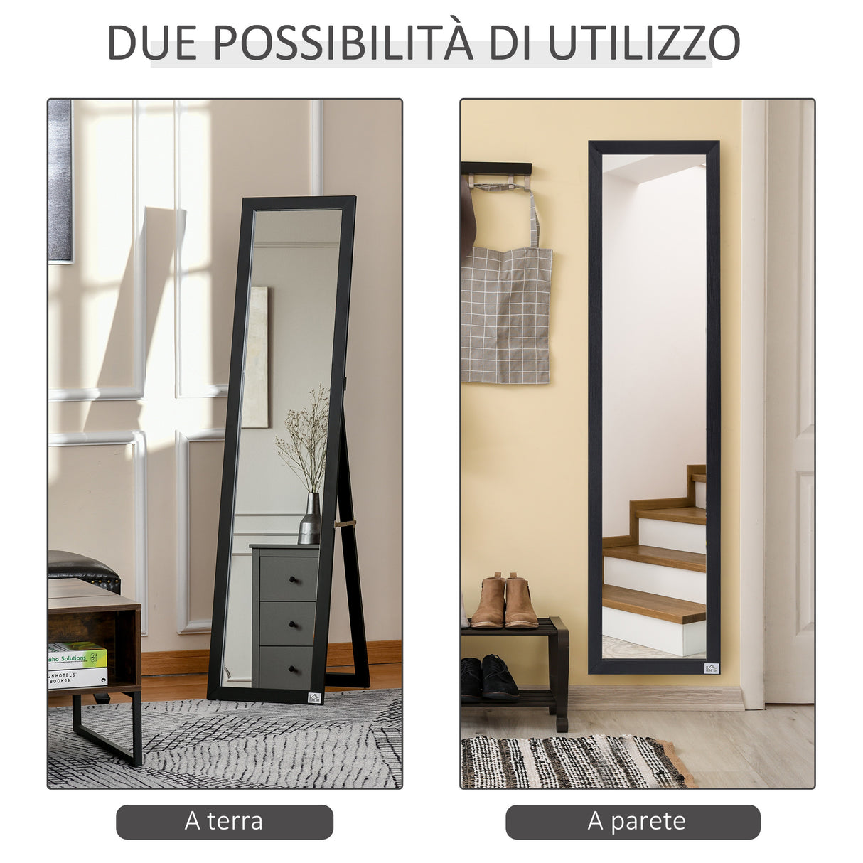 easycomfort easycomfort specchio da terra e parete con supporto richiudibile e cornice in mdf 37x48x152cm nero