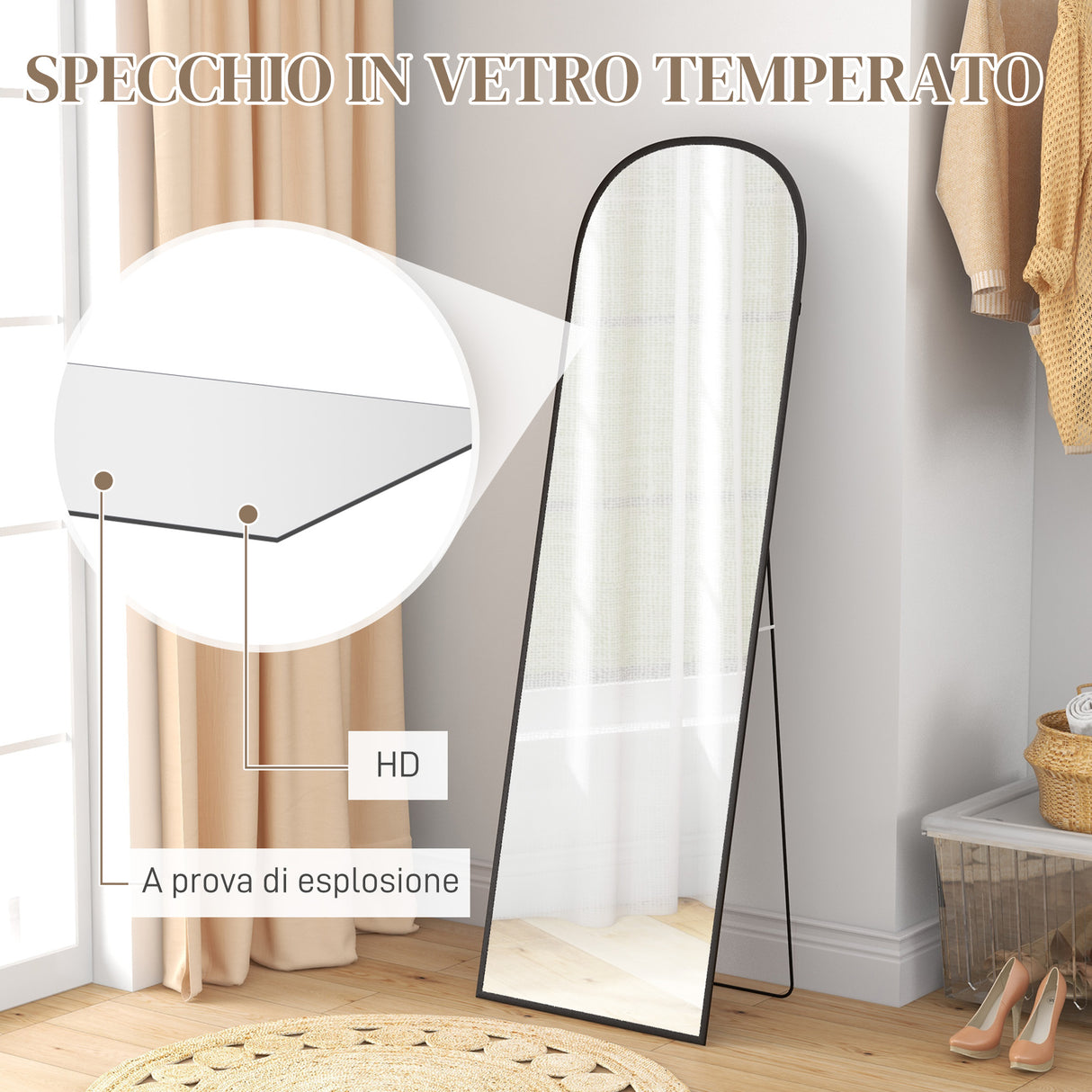 easycomfort easycomfort specchio da terra e parete moderno in lega di alluminio con supporto pieghevole 50x161 5cm nero