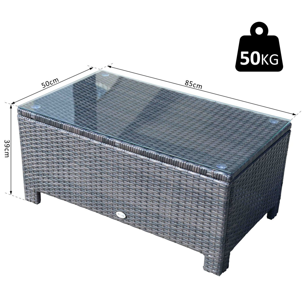 easycomfort easycomfort tavolino da giardino in vetro temperato 5mm rettangolare esterno rattan 85 x 50 x 39 cm marrone ean 8054144139906