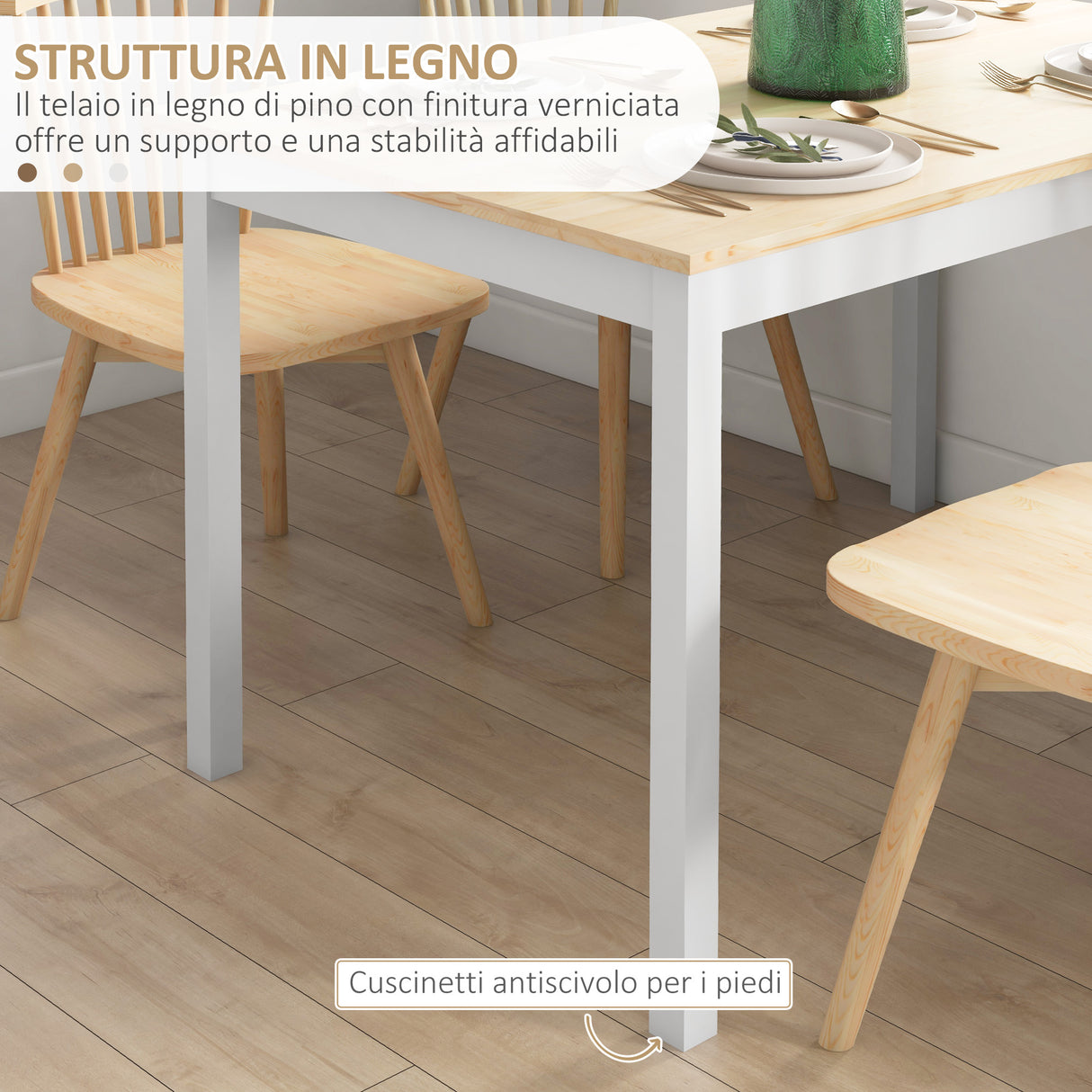 easycomfort easycomfort tavolo da pranzo 4 posti con piedini antiscivolo in legno di pino 120x75x75 cm