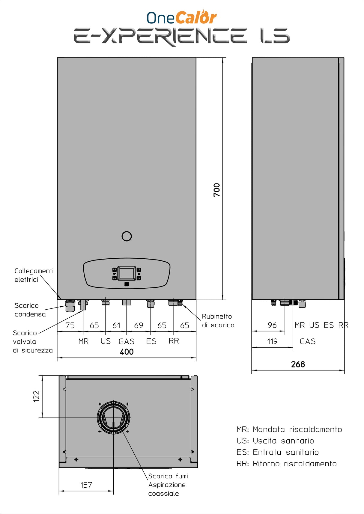 onecalor caldaia a condensazione onecalor e xperience ls 25 metanogpl low nox wi fi ready completa di kit scarico fumi