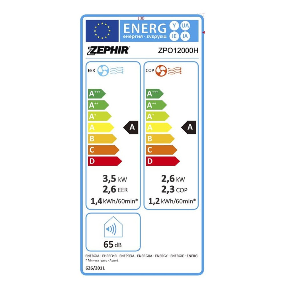 climatizzatore condizionatore portatile zephir zpo12000h 12000 btu con pompa di calore classe a