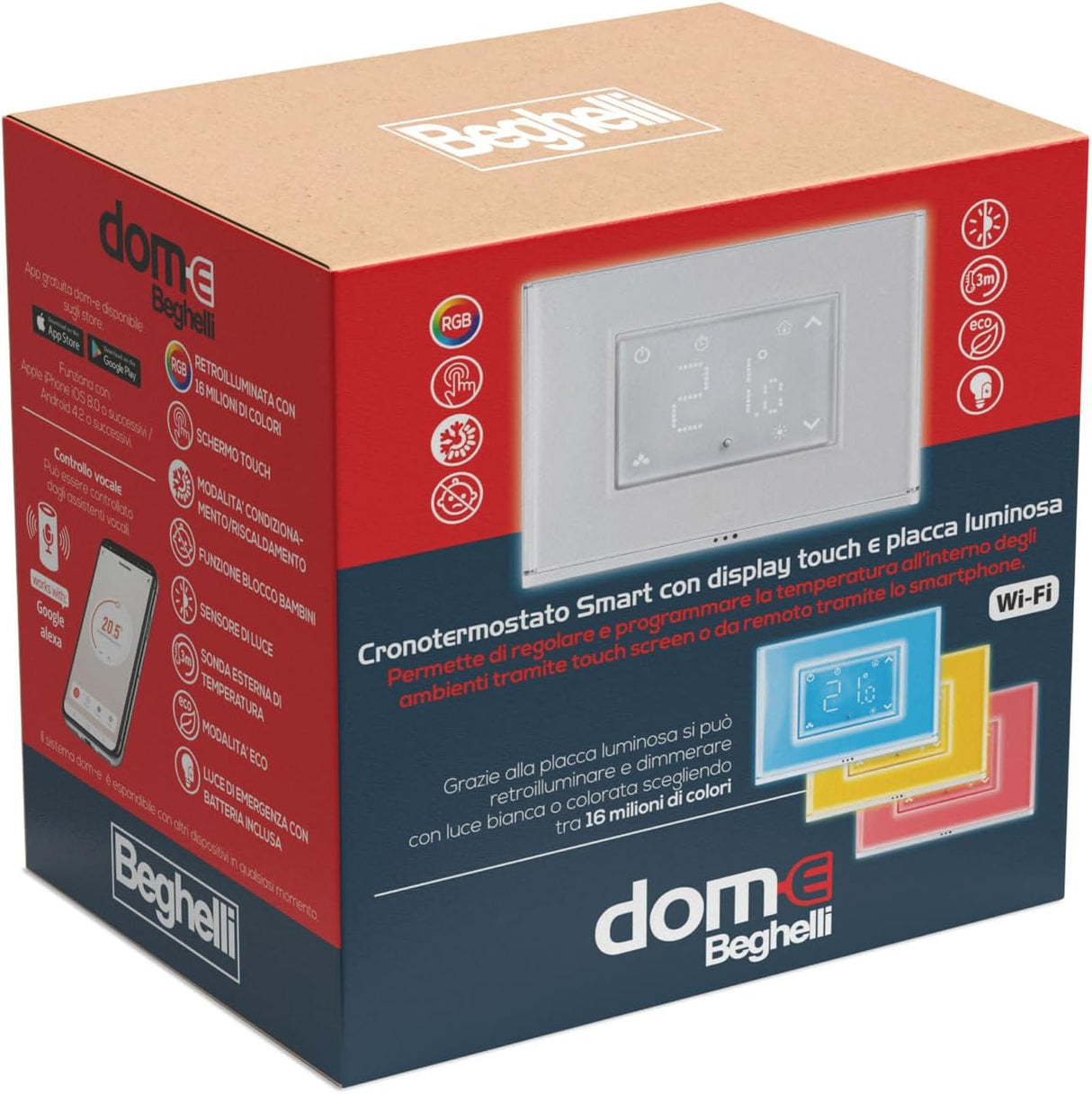 cronotermostato smart beghelli dom e con display touch e placca luminosa wi fi