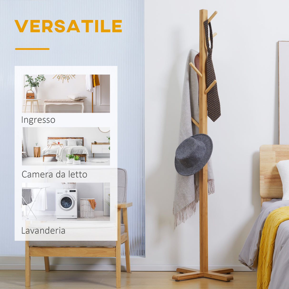 easycomfort easycomfort appendi abiti da terra in legno di bambu con 8 ganci e base a x 49 5x 49 5x 178cm naturale