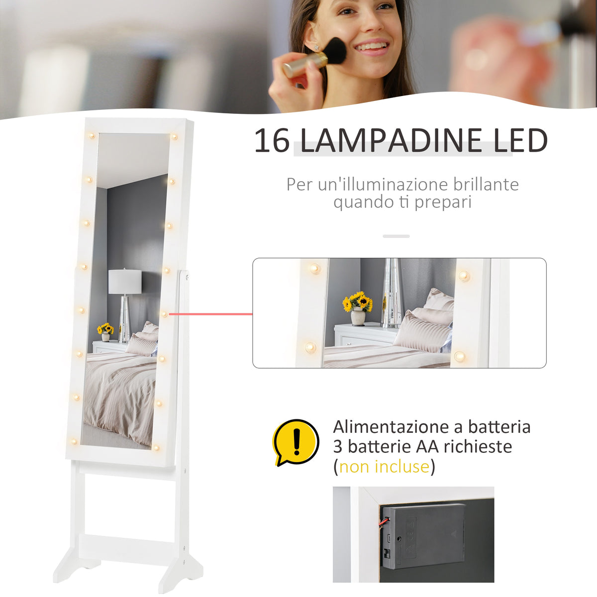 easycomfort easycomfort armadietto portagioie con specchio regolabile e luci led bianco caldo 36x30x136 cm