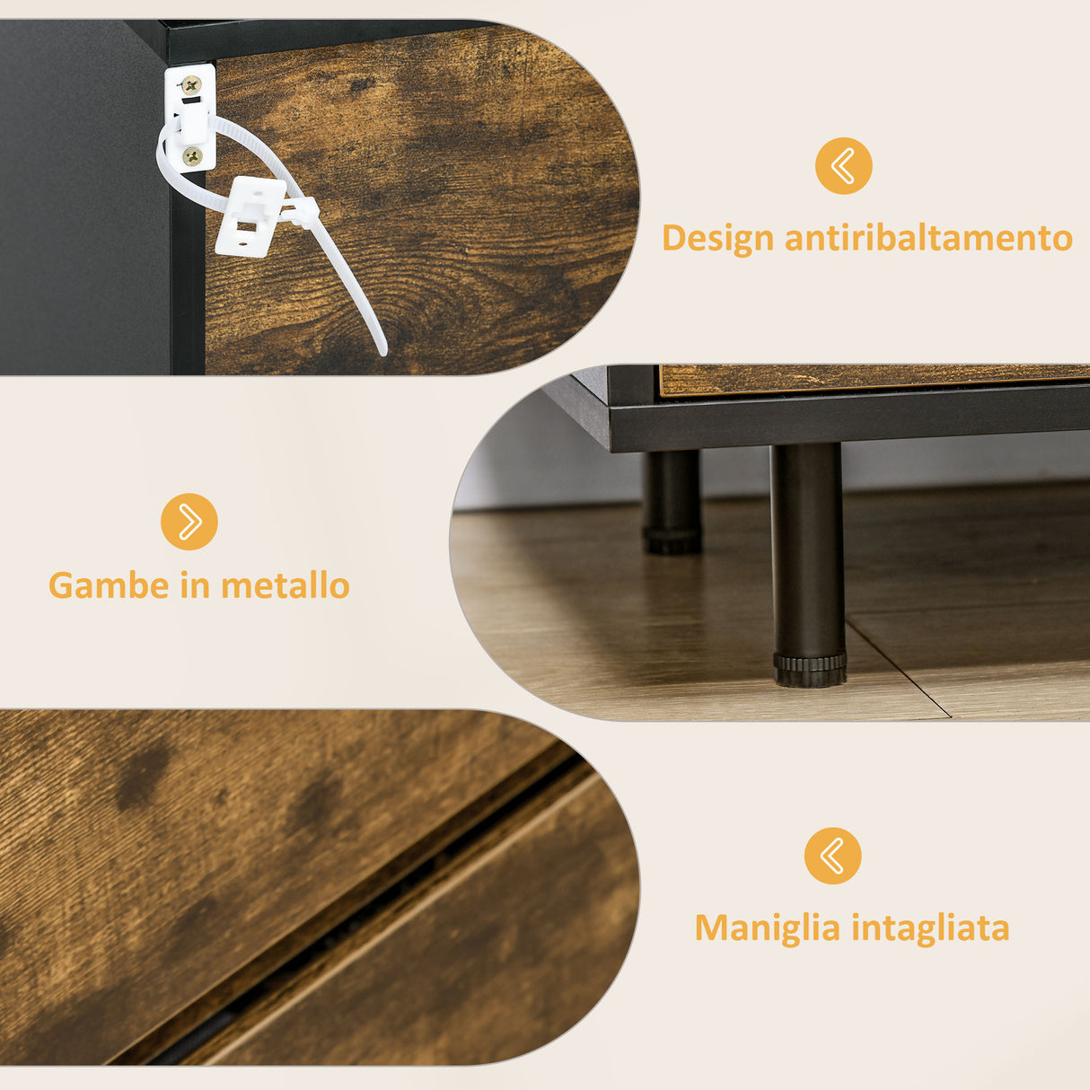 easycomfort easycomfort cassettiera con 3 cassetti in truciolato dallo stile rustico 60x45x75cm marrone e nero