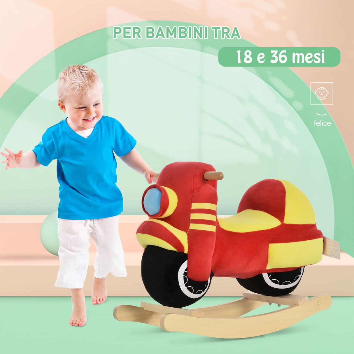 easycomfort easycomfort cavallo a dondolo per bambini 18 36 mesi a forma di moto cavallo per bambini cavalcabile in legno e peluche suoni realistici max 40kg rosso e giallo