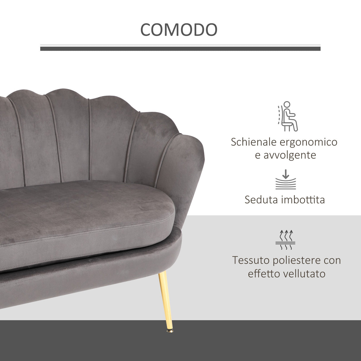 easycomfort easycomfort divanetto 2 posti in tessuto effetto velluto con braccioli divano moderno con seduta imbottita per camera da letto e soggiorno 133x63x75cm grigio ean 8055776913551