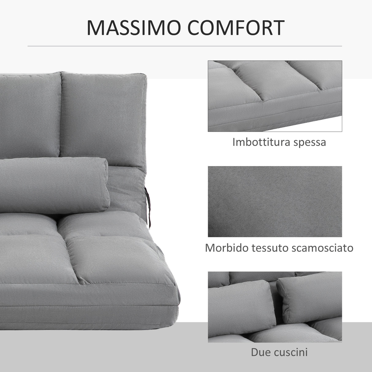 easycomfort easycomfort divano da terra pieghevole a lettino schienale reclinabile su 7 livelli e cuscini divano moderno per tv giochi lettura yoga ufficio 130x73x60 cm grigio chiaro ean 8055776914688