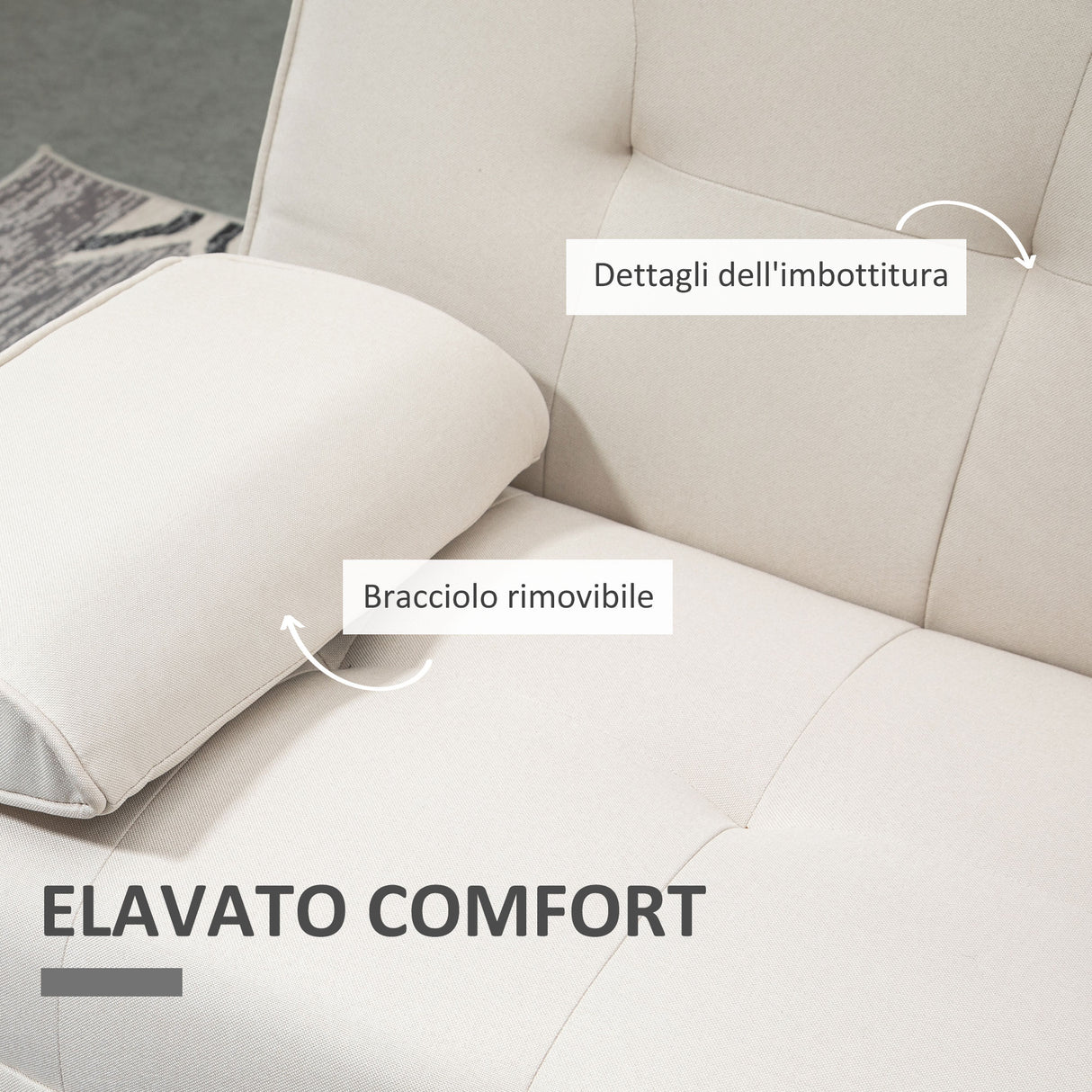easycomfort easycomfort divano letto 3 posti reclinabile con rivestimento effetto lino e tavolino a ribalta beige