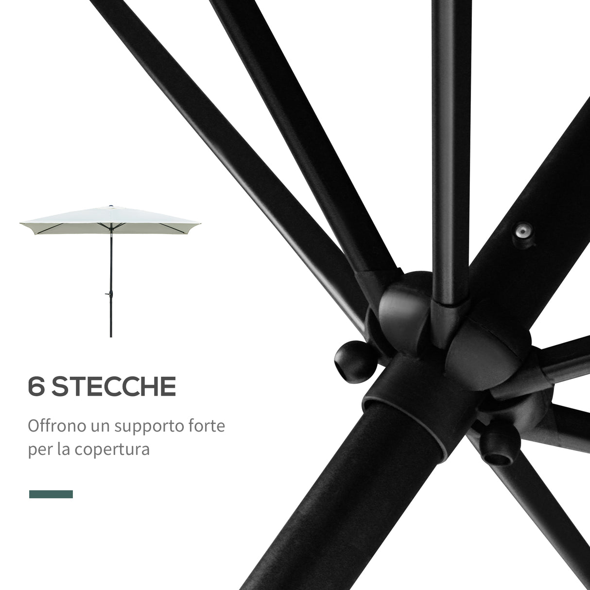 easycomfort easycomfort ombrellone rettangolare 2x3 m da giardino con apertura a manovella e inclinazione regolabile beige