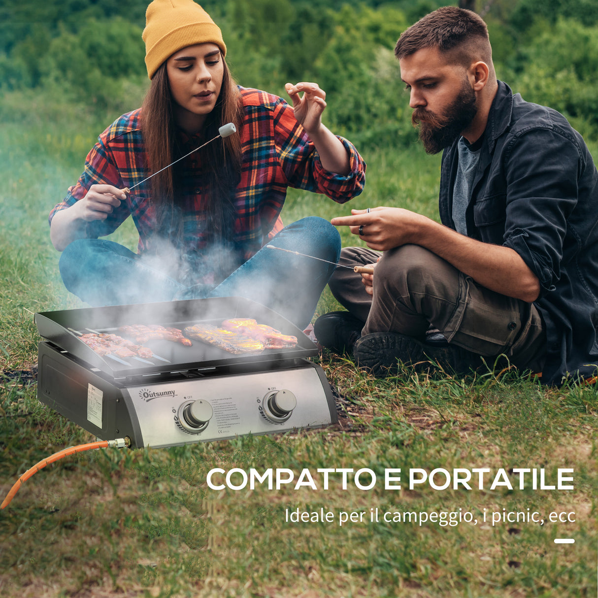 easycomfort easycomfort piastra barbecue a gas da tavolo con 2 bruciatori e potenza 6kw 48 5x46x21cm nero