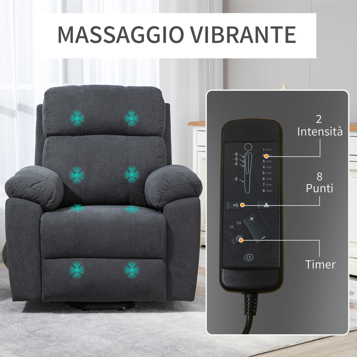 easycomfort easycomfort poltrona alzapersona reclinabile fino a 135 con 8 punti massaggianti telecomando e poggiapiedi 89x99x103 cm grigio
