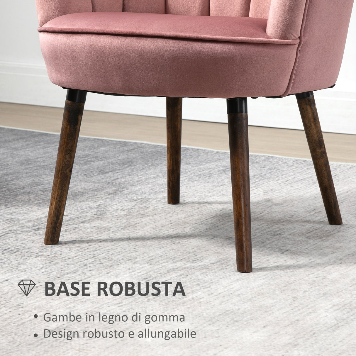 easycomfort easycomfort poltrona imbottita con schienale a conchiglia e gambe in legno poltrona in velluto per salotto e camera 66x66x78 5cm rosa