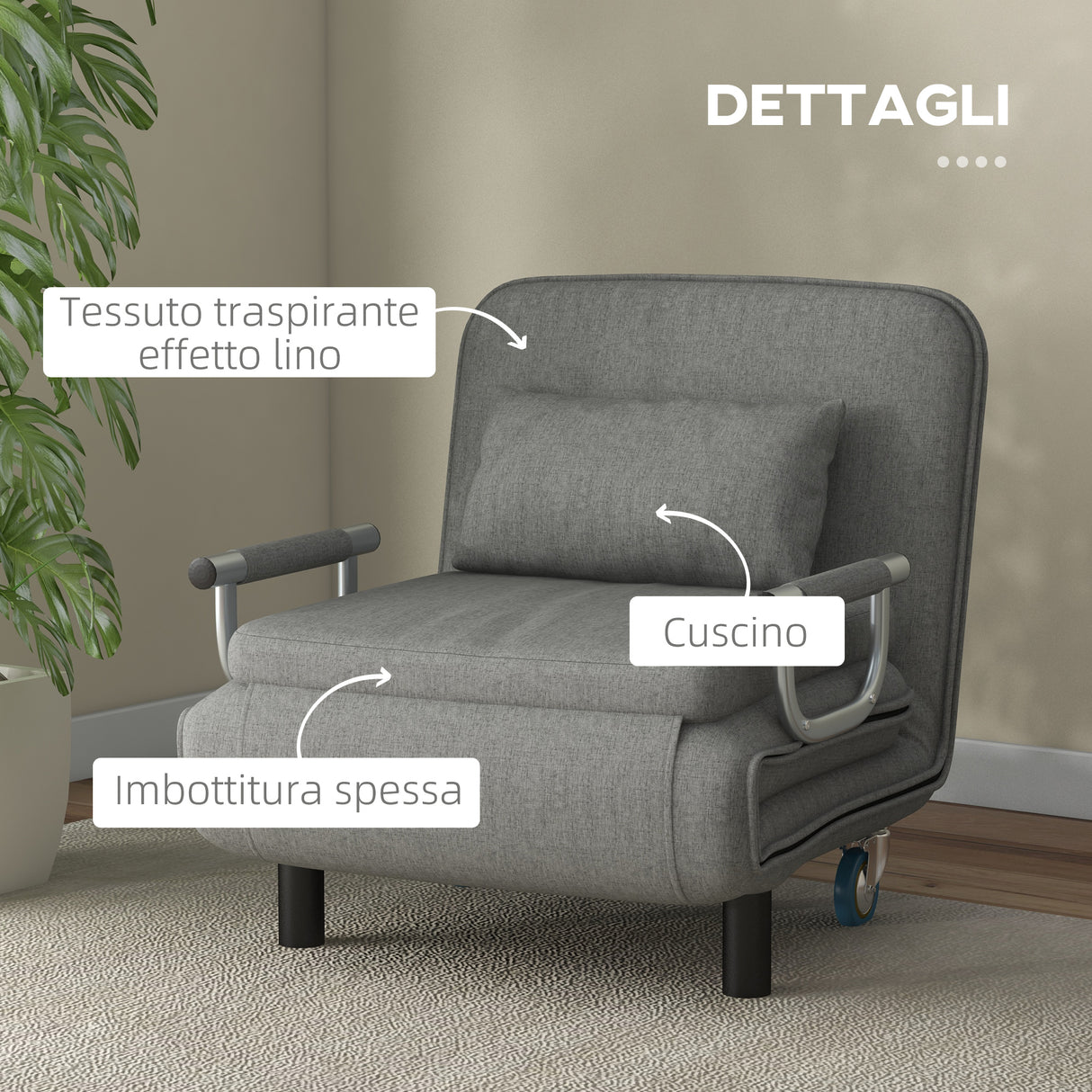 easycomfort easycomfort poltrona letto singolo e chaise longue in tessuto con schienale regolabile a 3 livelli grigio