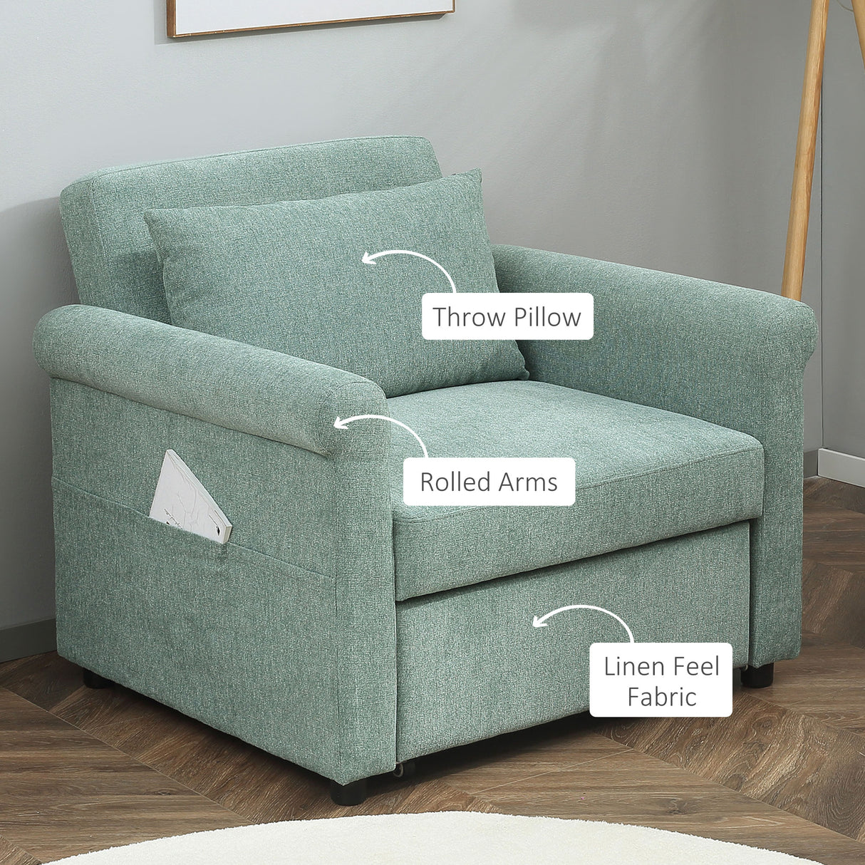 easycomfort easycomfort poltrona letto singolo salvaspazio reclinabile su 4 livelli con seduta imbottita 96x84 5x87 5cm verde