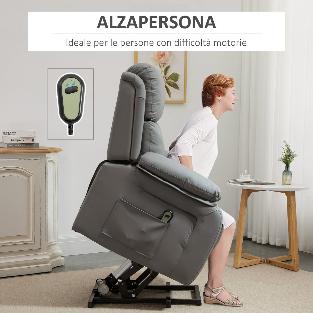 easycomfort easycomfort poltrona relax elettrica e alzapersona reclinabile fino 160 con telecomando in similpelle grigio