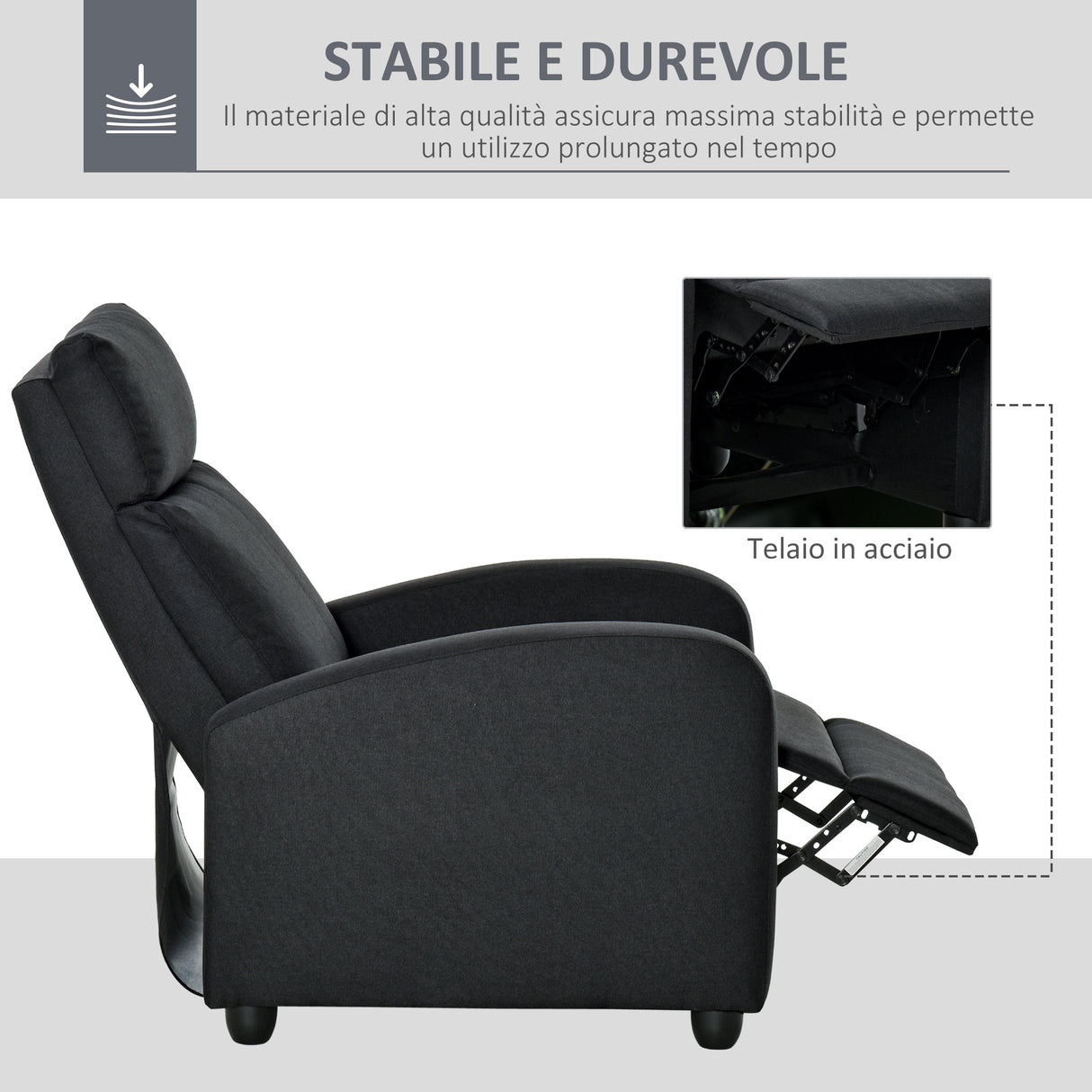 easycomfort easycomfort poltrona relax imbottita con schienale reclinabile 135 e poggiapiedi estraibile in lino nero 69x87x100 5cm ean 8054144138404