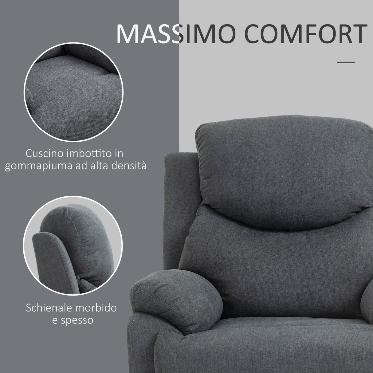 easycomfort easycomfort poltrona relax manuale ergonomica in tessuto poltrona reclinabile a 150 e poggiapiedi per casa e ufficio 93x88x102cm grigio scuro ean 8055776913636