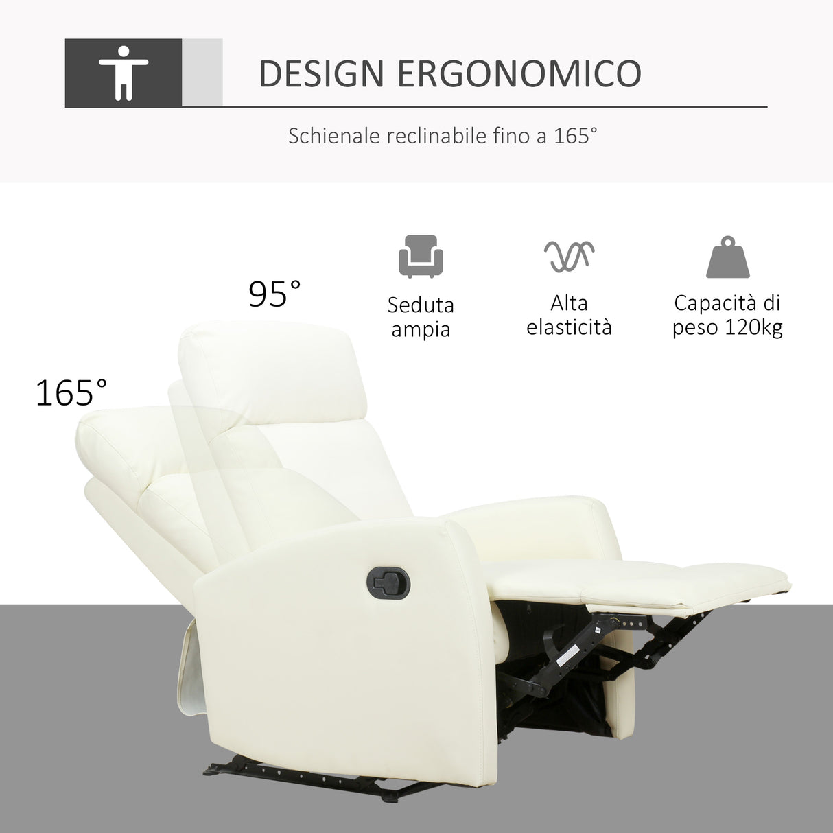 easycomfort easycomfort poltrona relax reclinabile 165 con poggiapiedi regolabile ergonomica in pelle pu 65 92 100cm crema ean 8055776911489
