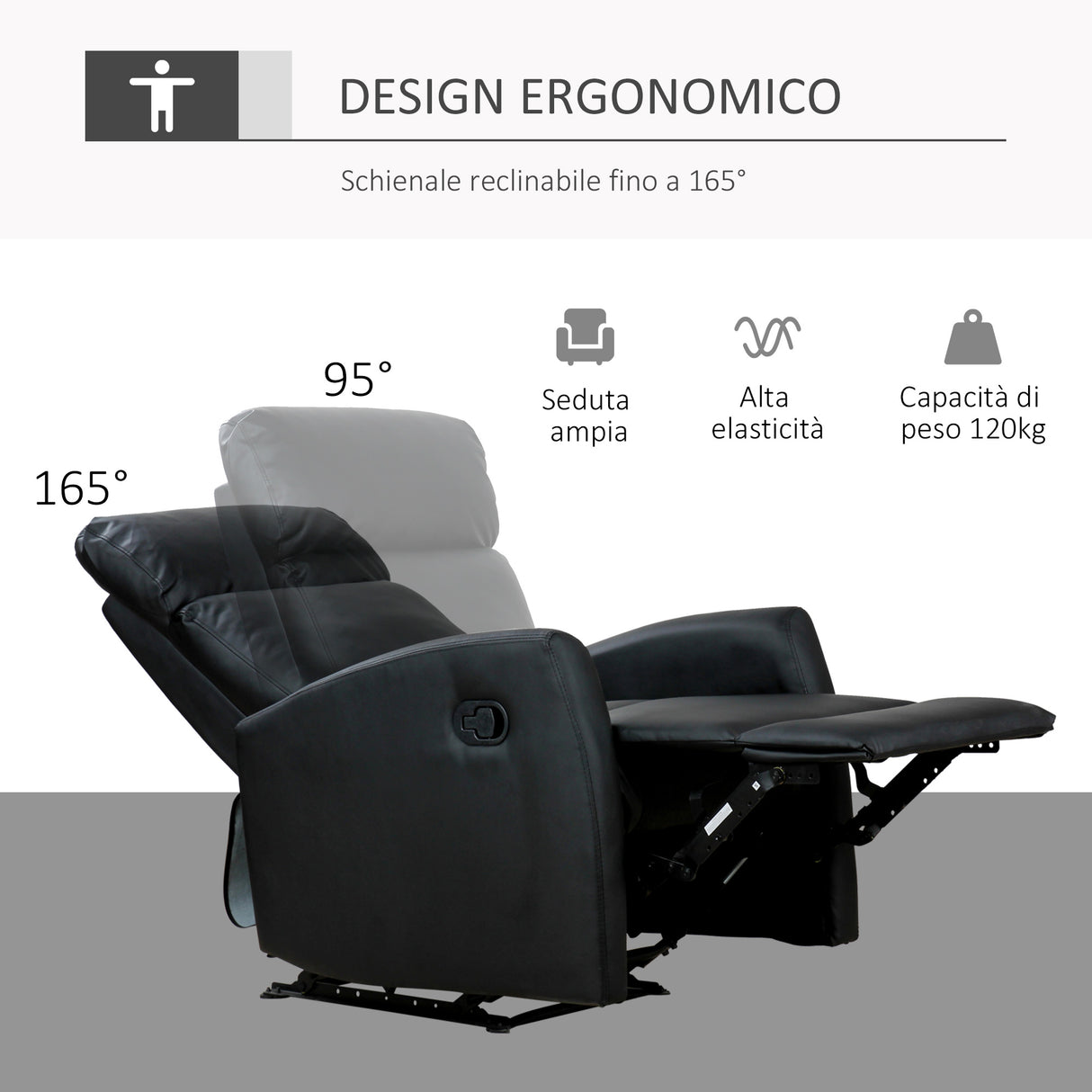 easycomfort easycomfort poltrona relax reclinabile regolabile ed ergonomica in pelle pu con imbottitura per casa e ufficio 65x92x100 cm nera ean 8054144137315