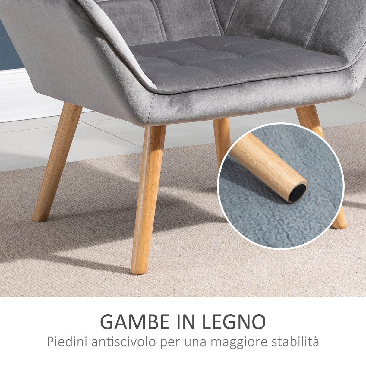 easycomfort easycomfort poltroncina stile nordico in legno ed effetto velluto grigio per soggiorno o ufficio 67x61 5x71 cm