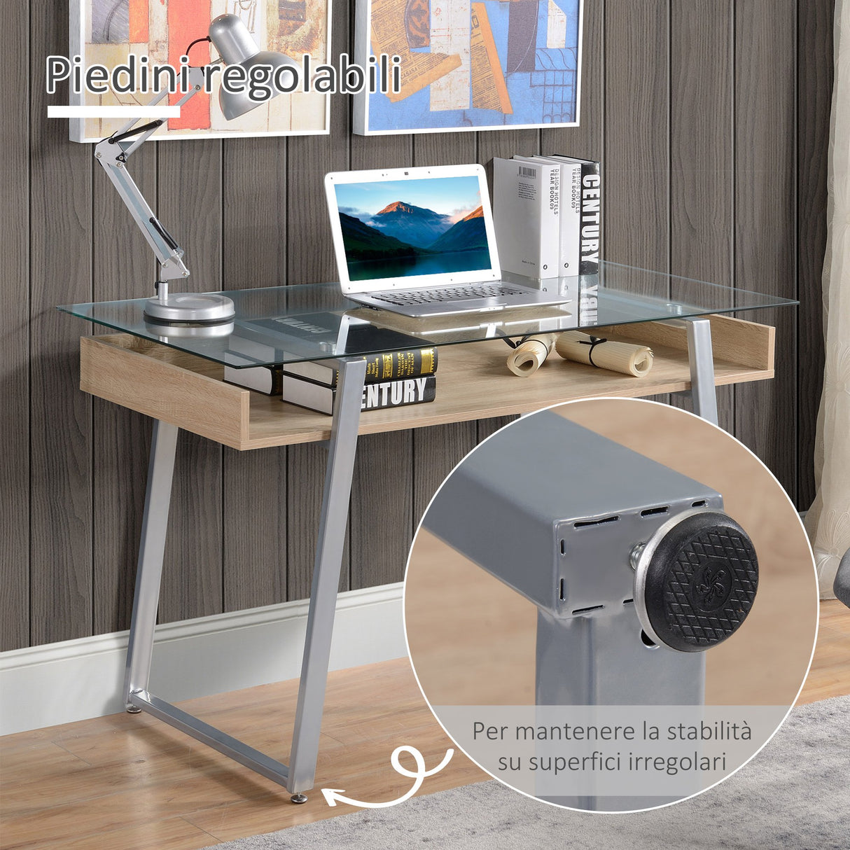 easycomfort easycomfort scrivania da computer di design con piano in vetro temperato di 9mm e telaio in legno e acciaio per casa ufficio ean 8055776910307