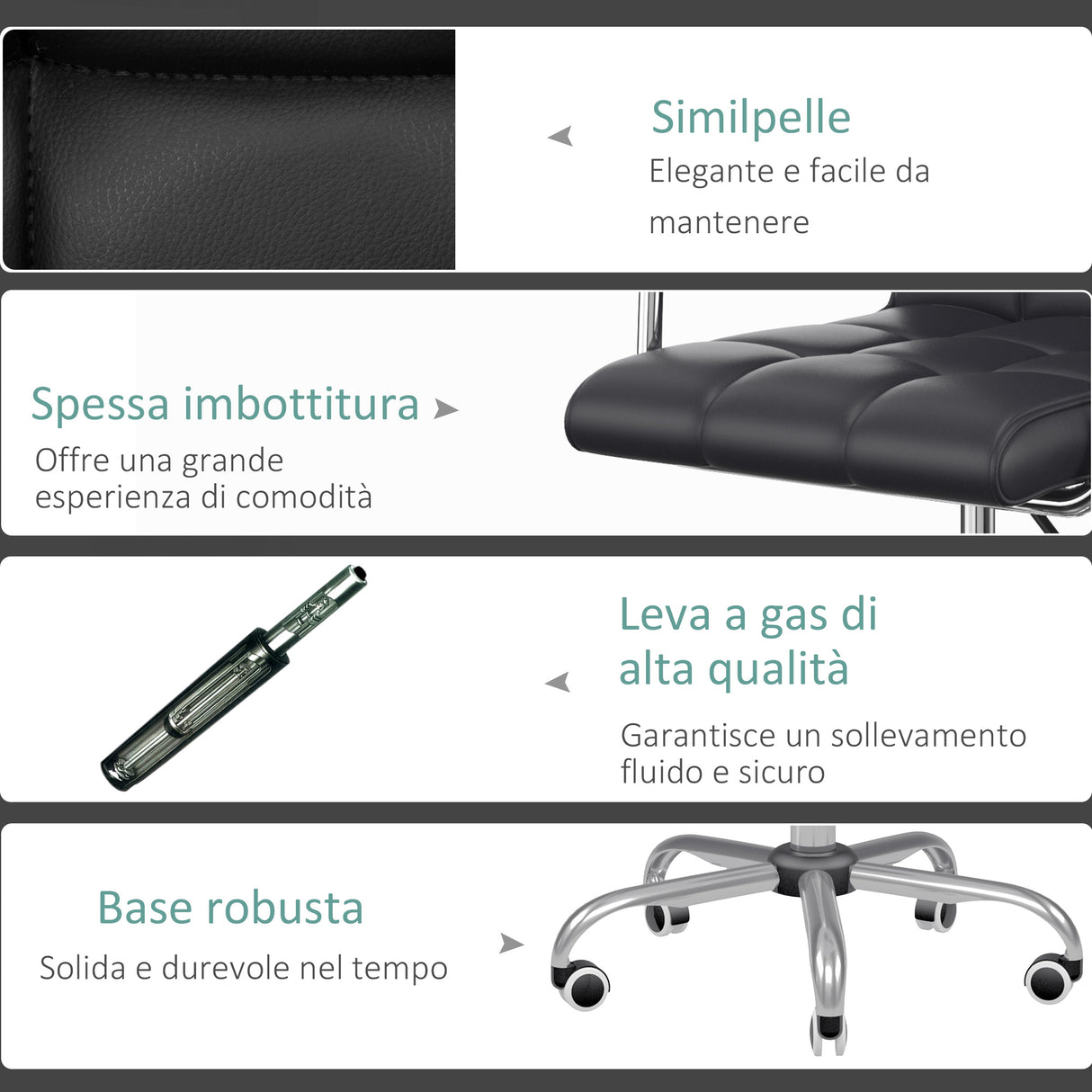 easycomfort easycomfort sedia da ufficio ergonomica in pelle pu nero sedia da studio con 5 ruote girevoli imbottitura e altezza regolabile 52 5x54x84 99cm ean 8054144135267