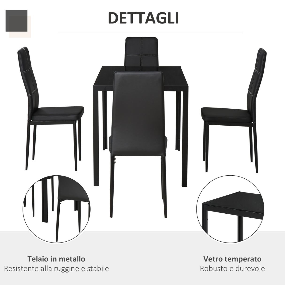 easycomfort easycomfort set 5 pezzi con 1 tavolo e 4 sedie per cucina o sala da pranzo in finta pelle metallo e vetro temperato nero