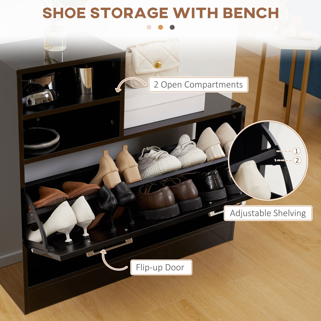 easycomfort easycomfort set appendi abiti da ingresso con specchio e scarpiera per 8 paia di scarpe nero lucido