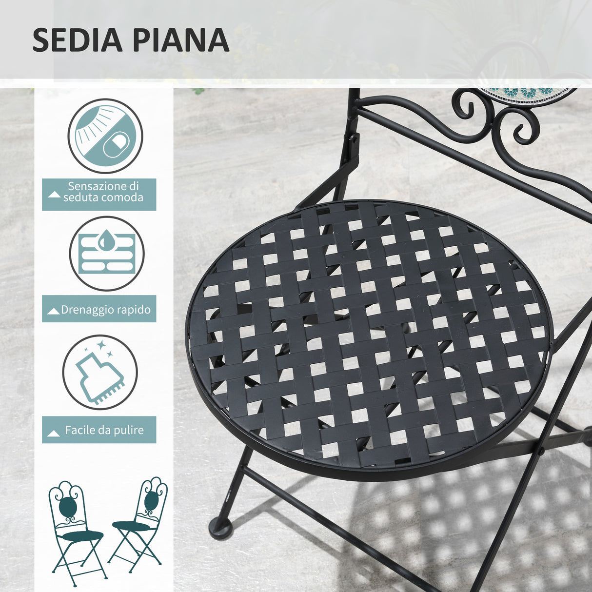 easycomfort easycomfort set da giardino 3 pezzi con mosaico tavolino e 2 sedie pieghevoli verde