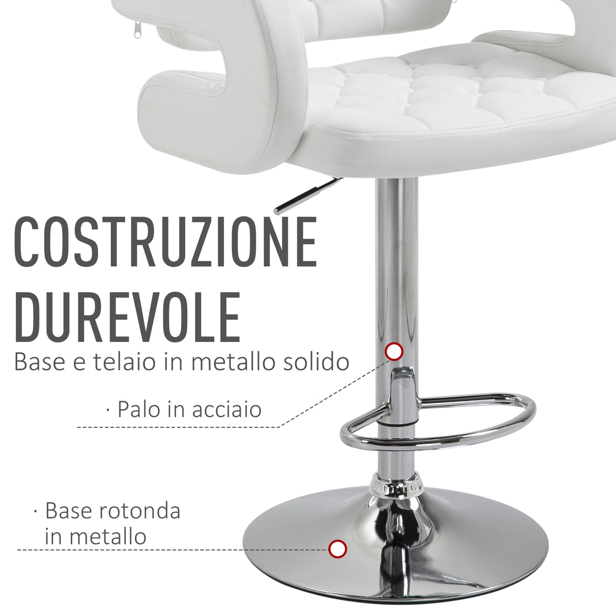easycomfort easycomfort sgabello da bar alto con schienale e braccioli sgabello da cucina moderno girevole con altezza regolabile e poggiapiedi in finta pelle 61x50x94 114cm bianco ean 8054144130910