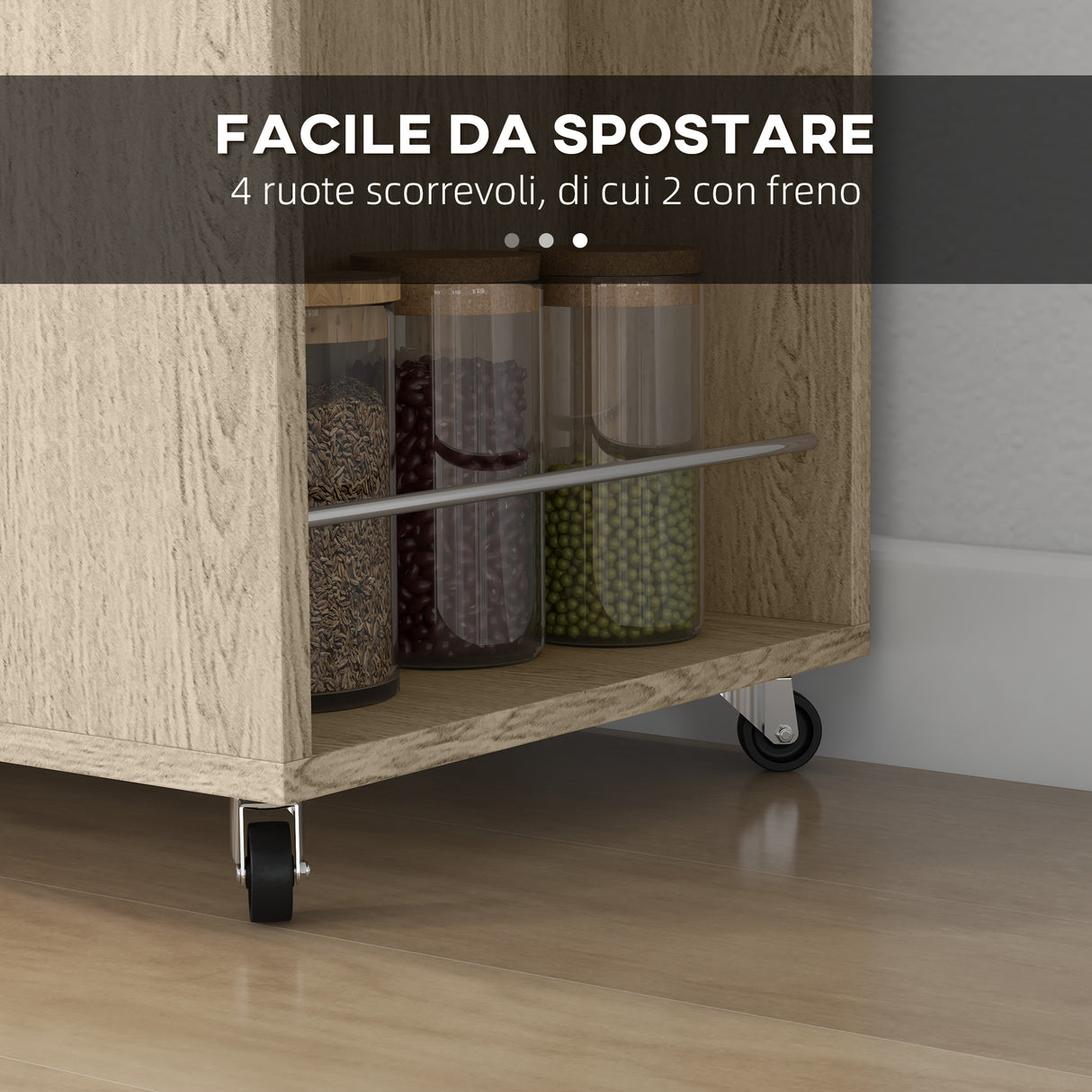 easycomfort easycomfort carrello da cucina in truciolato con ripiano aperto armadietto a 2 ante e scaffale laterale 75x40x80 5 cm