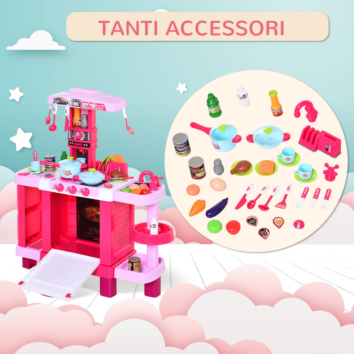 easycomfort easycomfort cucina giocattolo per bambini con 38 accessori inclusi con luci e suoni realistici 78x29x87 cm rosa