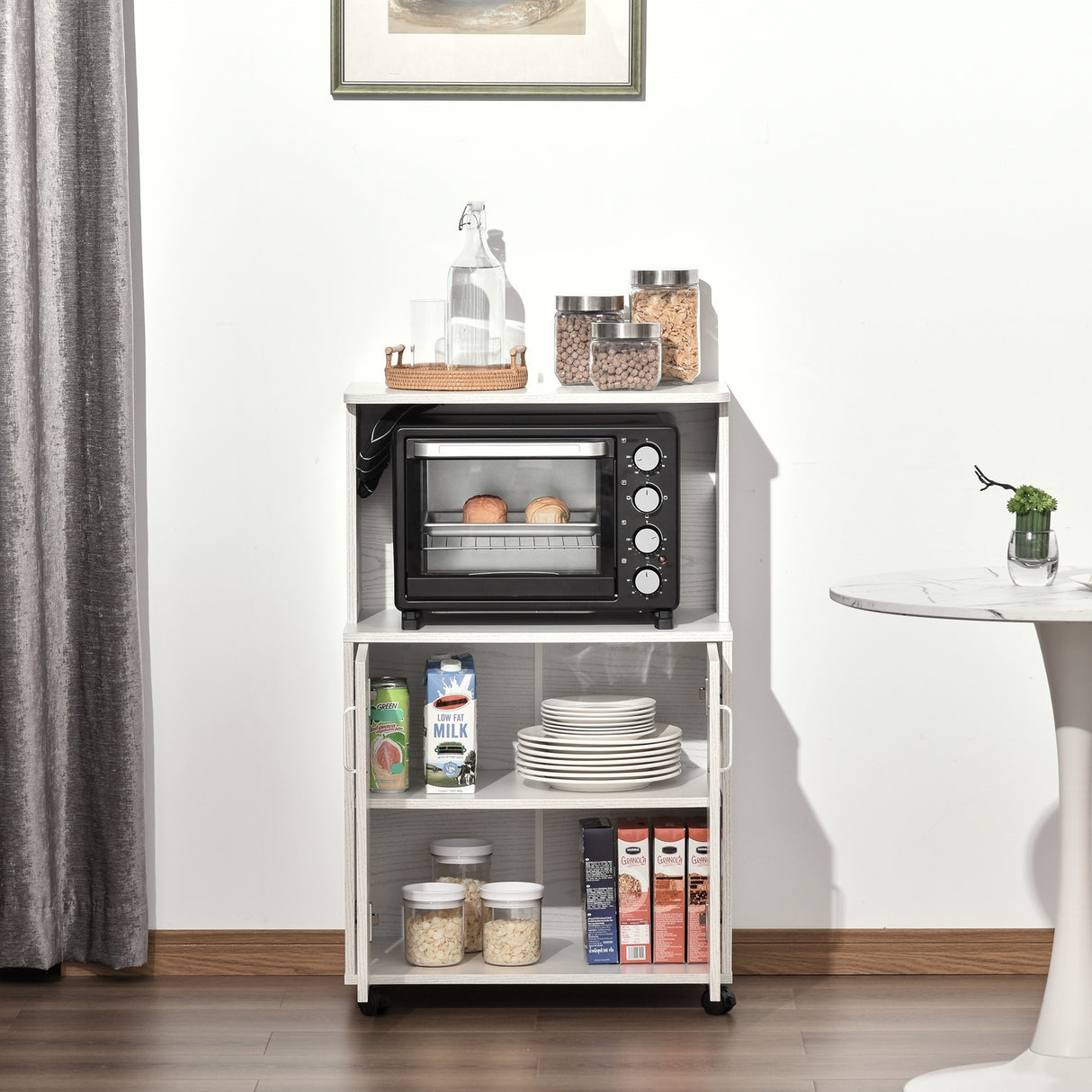 easycomfort easycomfort mobile cucina multiuso con ruote armadietto e ripiano per microonde credenza alta in legno truciolare 60 4x40 3x97cm bianco