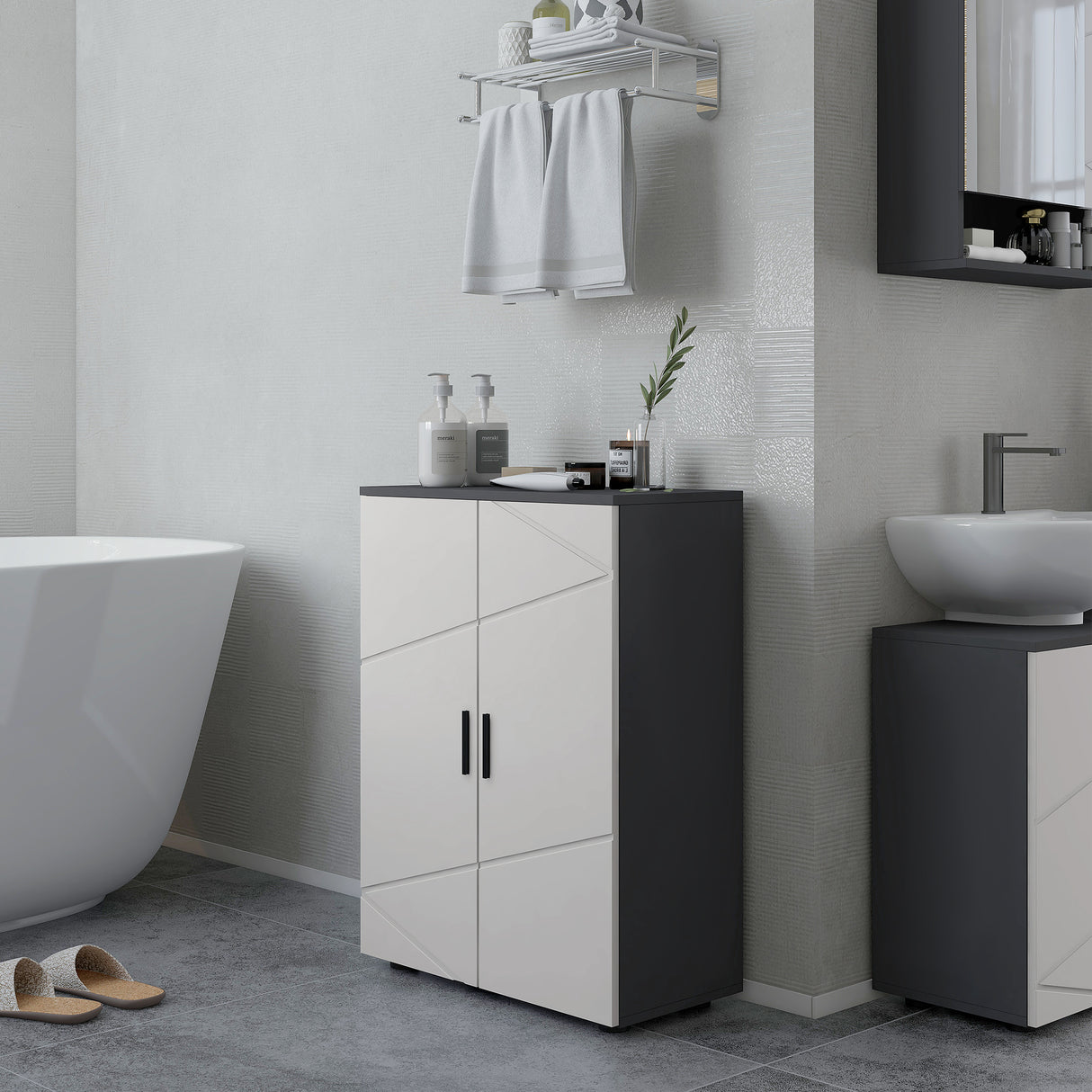 easycomfort easycomfort mobiletto bagno 2 ante in legno con 3 ripiani e chiusura ammortizzata 60x30x82cm grigio