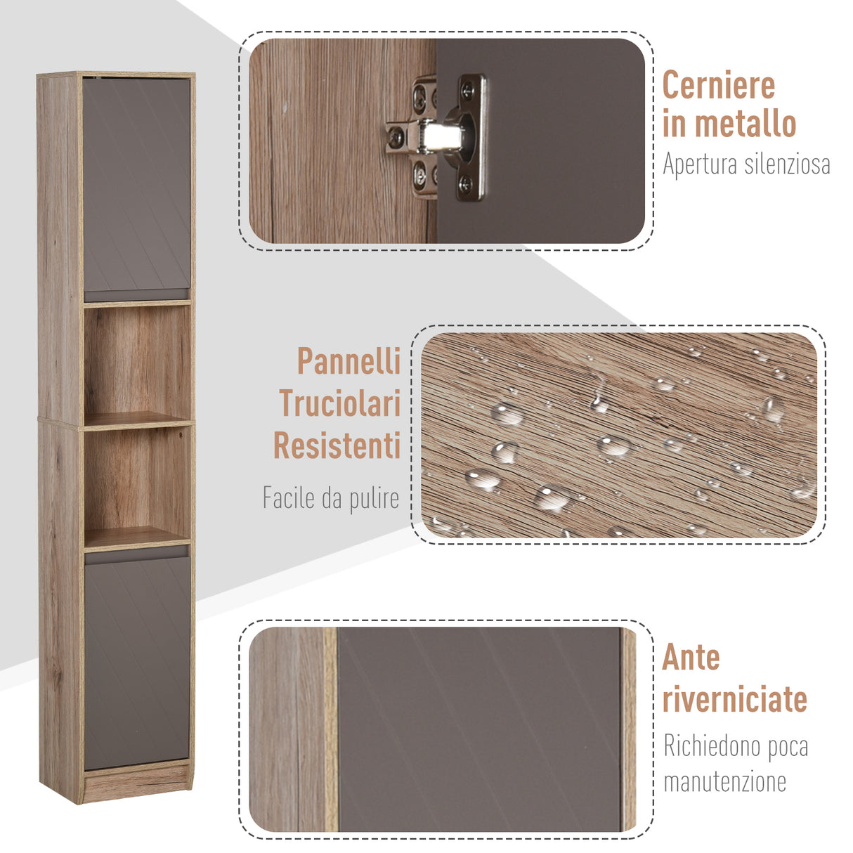 easycomfort easycomfort mobiletto salvaspazio per bagno in legno mobile da bagno con 2 armadietti e 6 ripiani grigio e rovere design a torre 30 x 24 x 170cm ean 8054111847469
