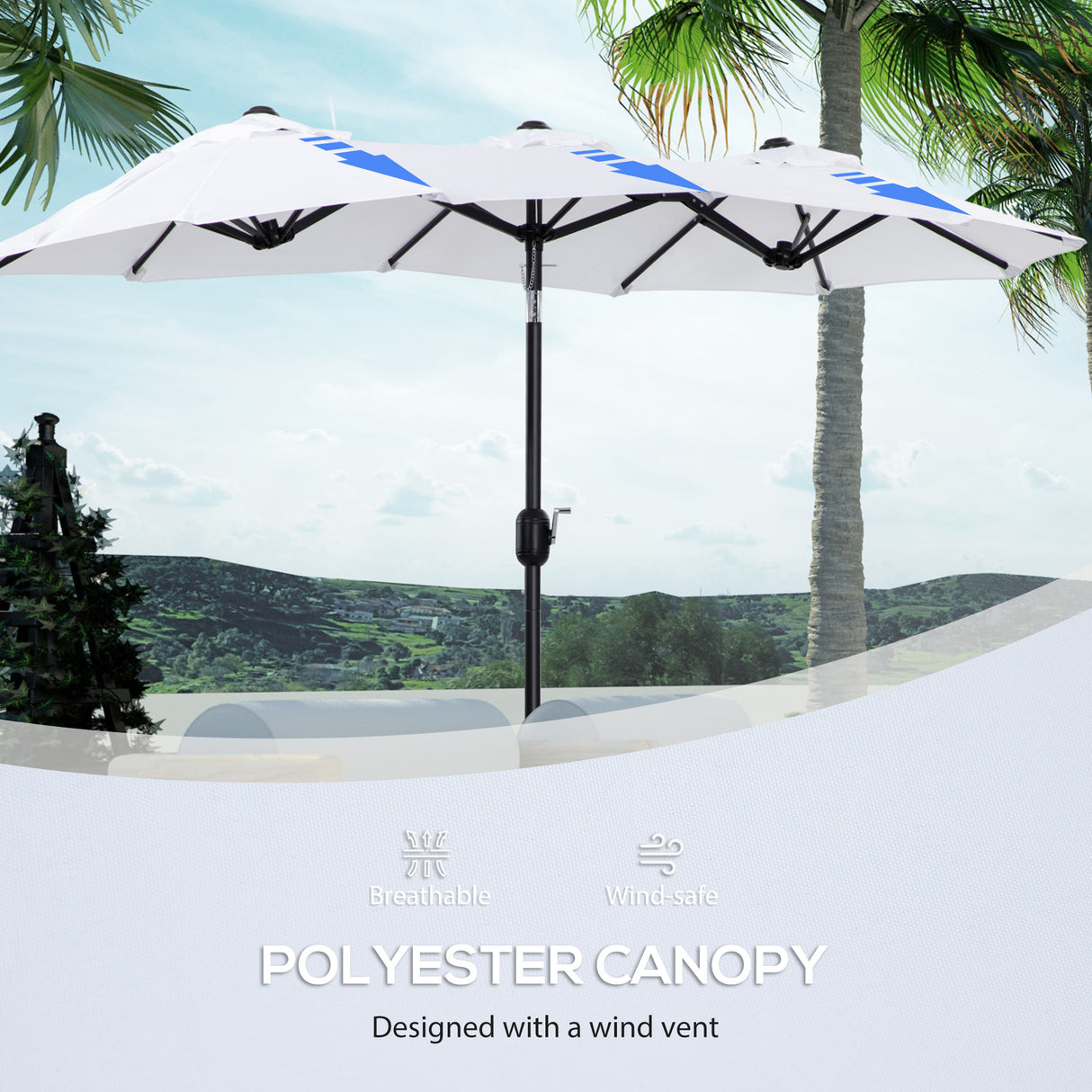 easycomfort easycomfort ombrellone da giardino doppio inclinabile con apertura a manovella 295x152x222cm bianco