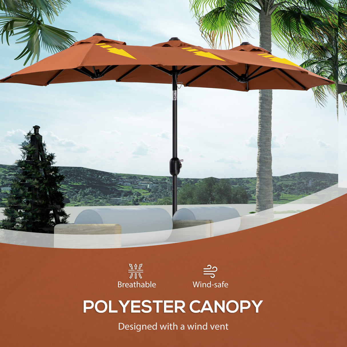 easycomfort easycomfort ombrellone da giardino doppio inclinabile con apertura a manovella 295x152x222cm rosso