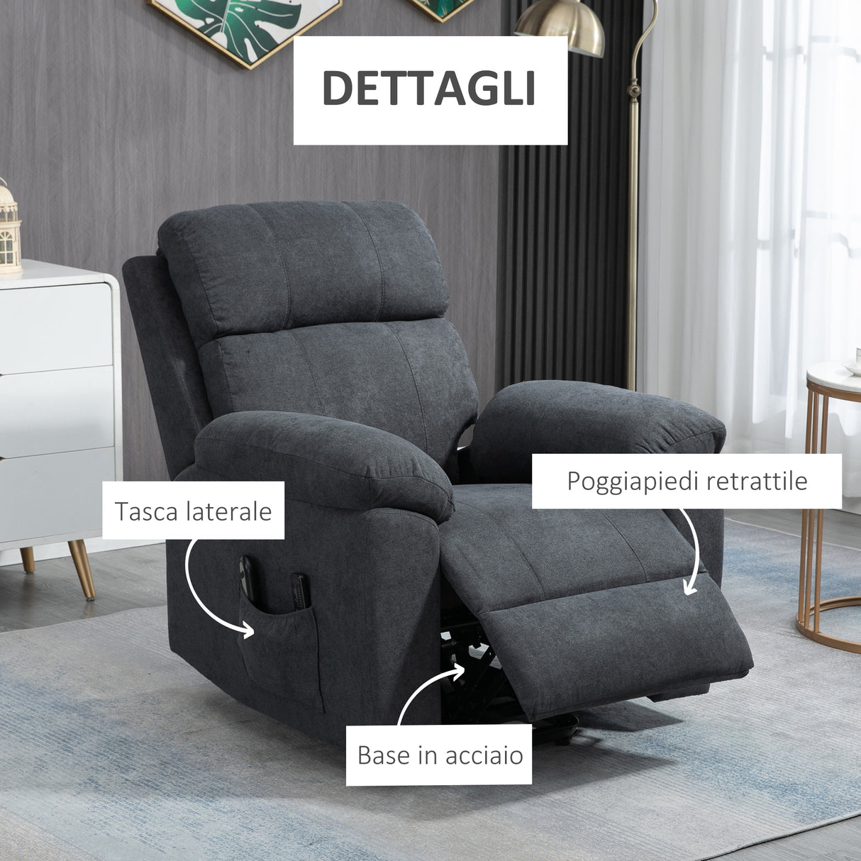 easycomfort easycomfort poltrona alzapersona reclinabile fino a 135 con 8 punti massaggianti telecomando e poggiapiedi 89x99x103 cm grigio